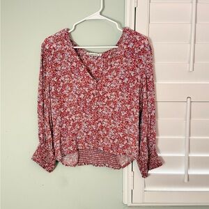 Abercrombie & Fitch Red Floral Smocked Blouse Size XL